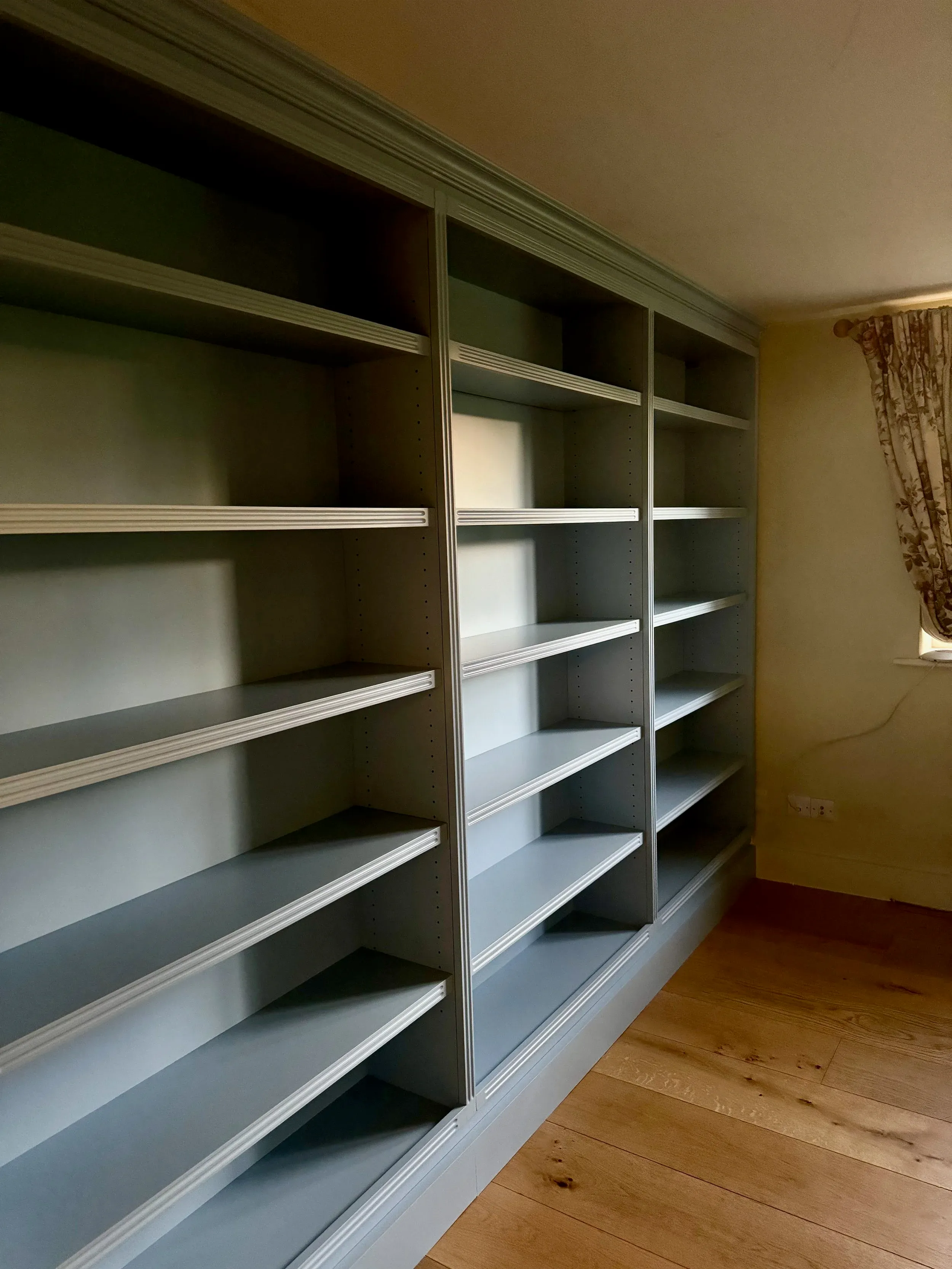 Fluted Lulworth Blue Bookcase, Seagull Bespoke Interiors