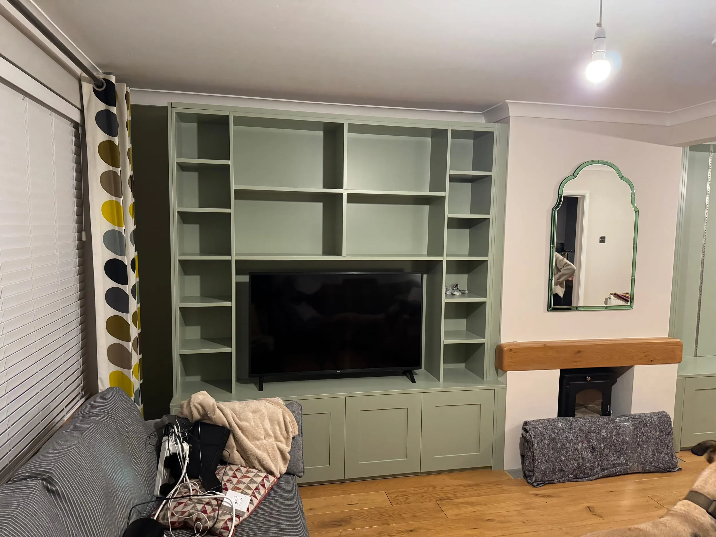 Green Shaker Media Wall, Seagull Bespoke Interiors